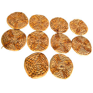 Ten Coasters In Decorative Woven Cylinder Style Woven Basket With Lid